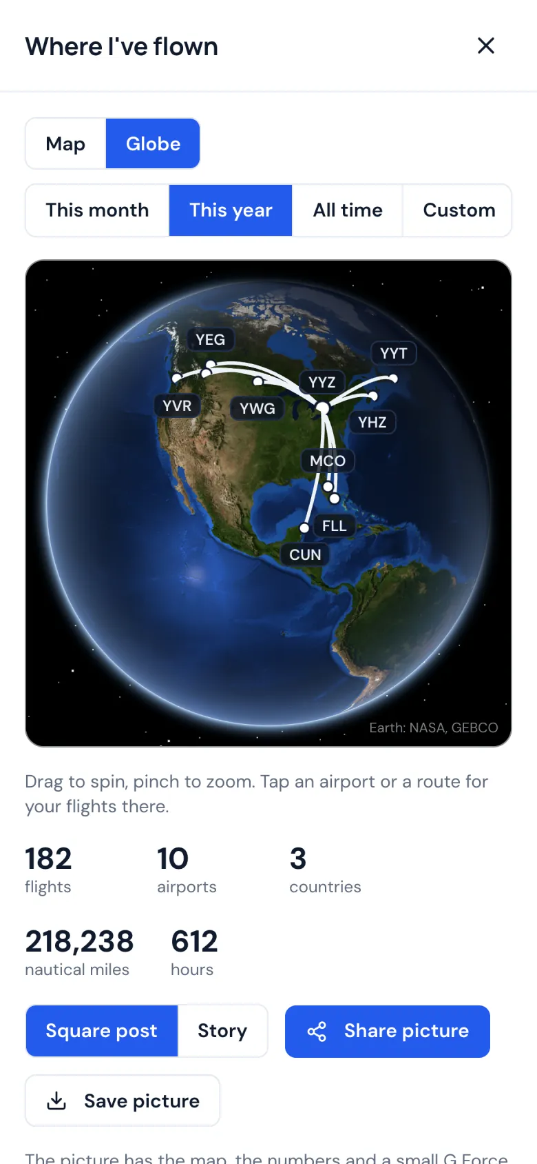 The globe turned on a phone, the routes rising over North America