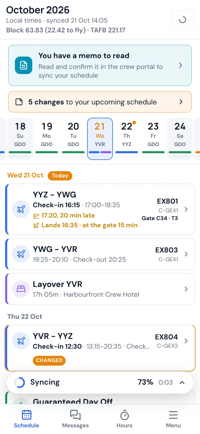 The schedule on a phone while it syncs, the progress ring most of the way round