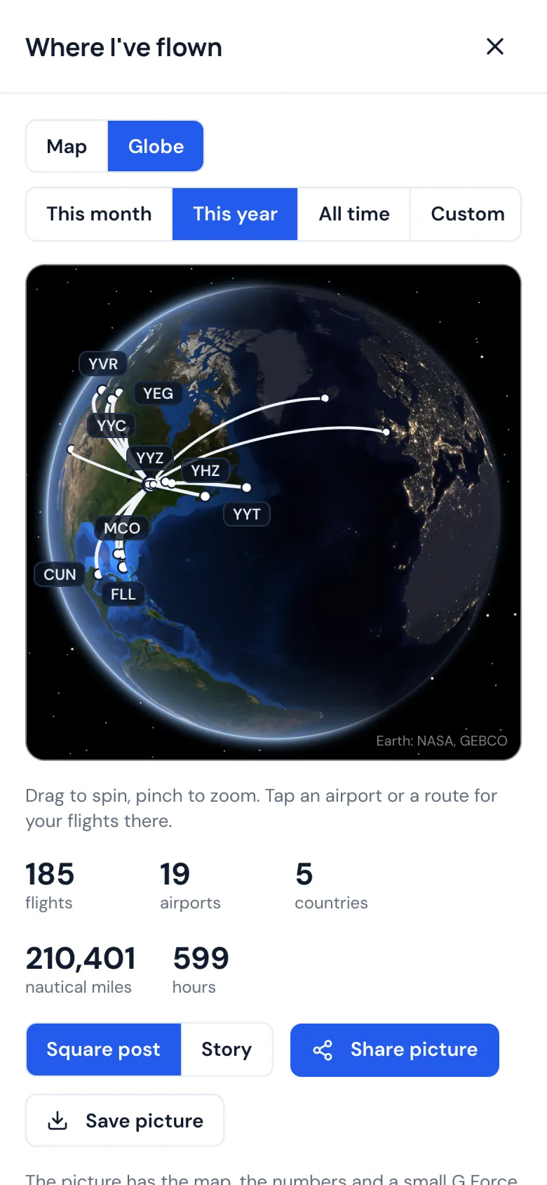 The globe turned towards the Atlantic on a phone, with routes across it to Europe