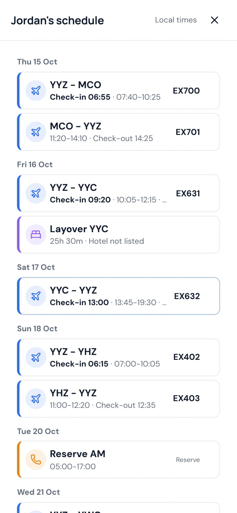A colleague's shared schedule on a phone