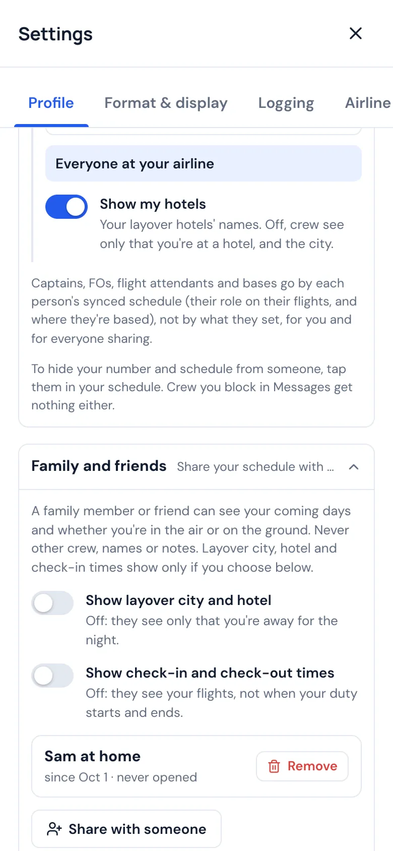 Profile settings on a phone: who sees your number and your schedule