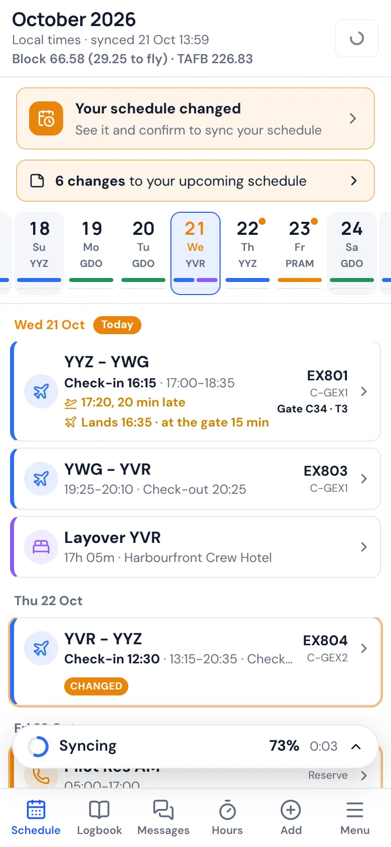 The schedule on a phone while it syncs, the progress ring most of the way round